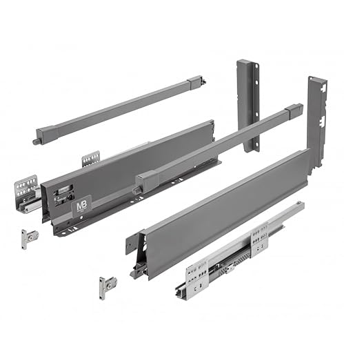 GTV - Modern Box Pro Schubladenschienen I L=300mm H=199mm I Anthrazit I Schublade mit Leises Schließen I Die Synchronisation des Fahrweges der Führungen I Belastung bis zu 40 kg I PB-MBPRO-KPL300C von GTV