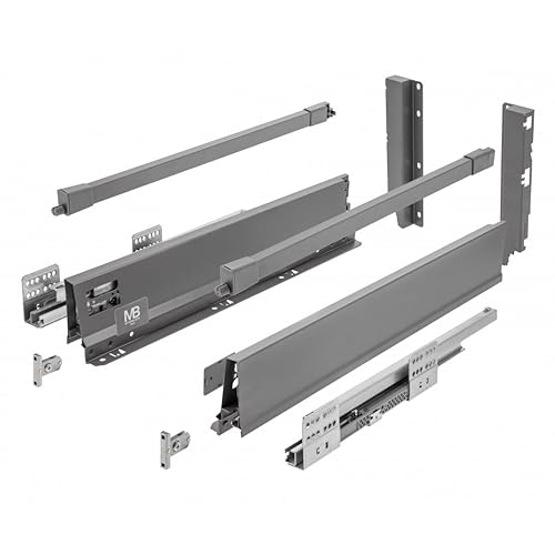 GTV - Modern Box Pro Schubladenschienen I L=350mm H=199mm I Anthrazit I Schublade mit Leises Schließen I Die Synchronisation des Fahrweges der Führungen I Belastung bis zu 40 kg I PB-MBPRO-KPL350C von GTV