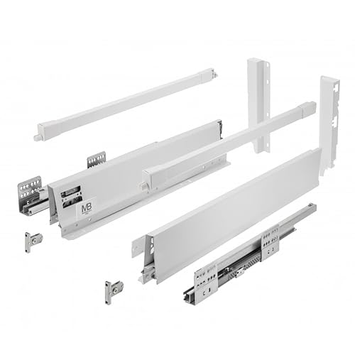 GTV - Modern Box Pro Schubladenschienen I L=350mm H=199mm I Weiss I Schublade mit Leises Schließen I Die Synchronisation des Fahrweges der Führungen I Belastung bis zu 40 kg I PB-MBPRO-KPL350C1 von GTV