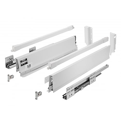 GTV - Modern Box Pro Schubladenschienen I L=400mm H=135mm I Weiss I Schublade mit Leises Schließen I Die Synchronisation des Fahrweges der Führungen I Belastung bis zu 40 kg I PB-MBPRO-KPL400B1 von GTV