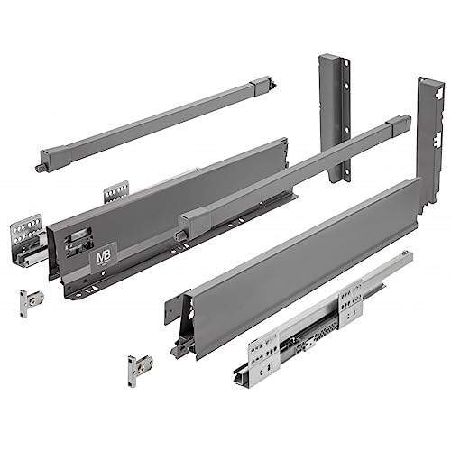 GTV - Modern Box Pro Schubladenschienen I L=400mm H=199mm I Anthrazit I Schublade mit Leises Schließen I Die Synchronisation des Fahrweges der Führungen I Belastung bis zu 40 kg I PB-MBPRO-KPL400C von GTV