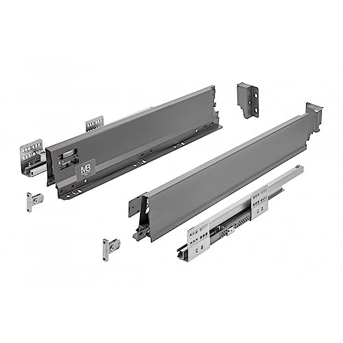 GTV - Modern Box Pro Schubladenschienen I L=400mm H=84mm I Anthrazit I Schublade mit Leises Schließen I Die Synchronisation des Fahrweges der Führungen I Belastung bis zu 40 kg I PB-MBPRO-KPL400A von GTV