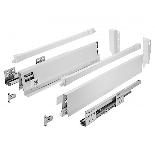 GTV - Modern Box Pro Schubladenschienen I L=500mm H=135mm I Weiss I Schublade mit Leises Schließen I Die Synchronisation des Fahrweges der Führungen I Belastung bis zu 40 kg I PB-MBPRO-KPL500B1 von GTV