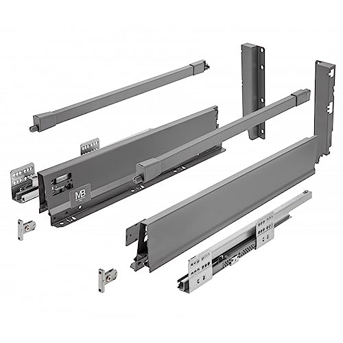 GTV - Modern Box Pro Schubladenschienen I L=500mm H=199mm I Anthrazit I Schublade mit Leises Schließen I Die Synchronisation des Fahrweges der Führungen I Belastung bis zu 40 kg I PB-MBPRO-KPL500C von GTV