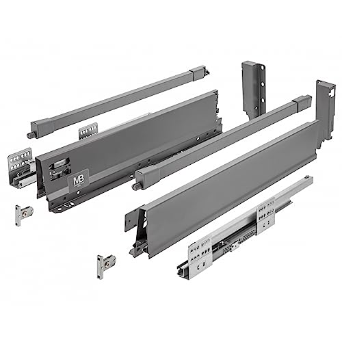 GTV - Modern Box Pro Schubladenschienen I L=550mm H=135mm I Anthrazit I Schublade mit Leises Schließen I Die Synchronisation des Fahrweges der Führungen I Belastung bis zu 40 kg I PB-MBPRO-KPL550B von GTV