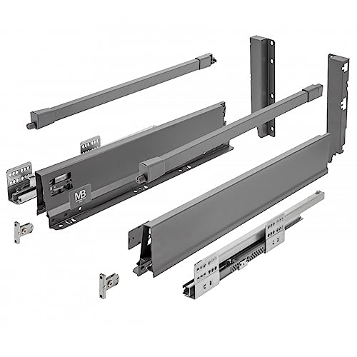 GTV - Modern Box Pro Schubladenschienen I L=550mm H=199mm I Anthrazit I Schublade mit Leises Schließen I Die Synchronisation des Fahrweges der Führungen I Belastung bis zu 40 kg I PB-MBPRO-KPL550C von GTV