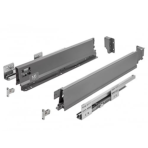 GTV - Modern Box Pro Schubladenschienen I L=350mm H=84mm I Anthrazit I Schublade mit Leises Schließen I Die Synchronisation des Fahrweges der Führungen I Belastung bis zu 40 kg I PB-MBPRO-KPL350A von GTV