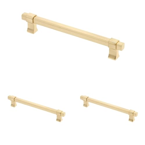 GTV - Möbelgriff IMPERIAL | Griff Griffe Möbelgriffe | Lange 19,4 cm | Bohrlochabstand 16 cm | ZnAl |Gold gebürstet (Packung mit 3) von GTV