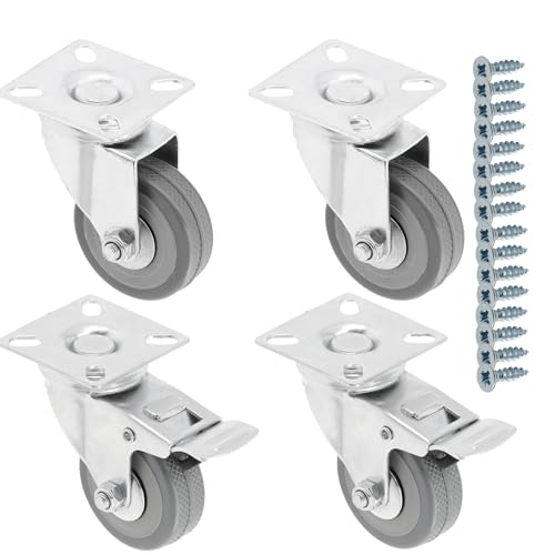 GTV - Möbelrollen GREYROLL, Lenkrollen, 4 Stück set Rollen für Möbel, 2x Rollen mit Bremse, 2x ohne Bremse, aus Stahl und Gummi, 16 konische Schrauben 4x16, Durchmesser: 50 mm, Farbe: Grau von GTV