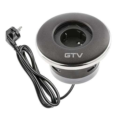 GTV - Möbelsteckdose SHUTTER, Einbausteckdose, 1x Schuko Steckdose, mit Praktischer Verschluss, Kabellänge 1,5m, Farbe Schwarz, für Schreibtische, Tischplatte, Küchen und Büro von GTV