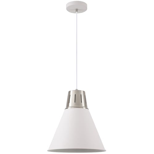 GTV – Pendelleuchte GIANNI Hängelampe Deckenlampe E27 weiß silber Metall Lampenschirm 32 cm höhenverstellbar Esszimmer Wohnzimmer Küche modern skandinavisch von GTV