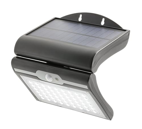 GTV - RAMOS Solar-Fassadenleuchte mit Bewegungs-/Dämmerungssensor | Solarlampen für Außen | Solarleuchte mit Bewegungsmelde | 50W, 300lm, 3,7V 1800mAh, IP44, 6000K, Schwarz von GTV