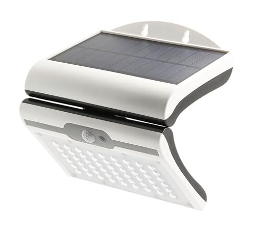 GTV - RAMOS Solar-Fassadenleuchte mit Bewegungs-/Dämmerungssensor | Solarlampen für Außen |Solarleuchte mit Bewegungsmelde | 50W, 300lm, 3,7V 1800mAh, IP44, 6000K, weiß von GTV