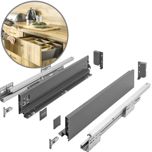 GTV Schubladensystem AXIS PRO I Schubkastengarnitur mit Vollauszug und integriete Dämpfung I Anthrazit I Belastbarkeit bis 40 kg I Soft-Close I Den freien Zugang I Breite: 300 mm I Höhe: 86 mm von GTV