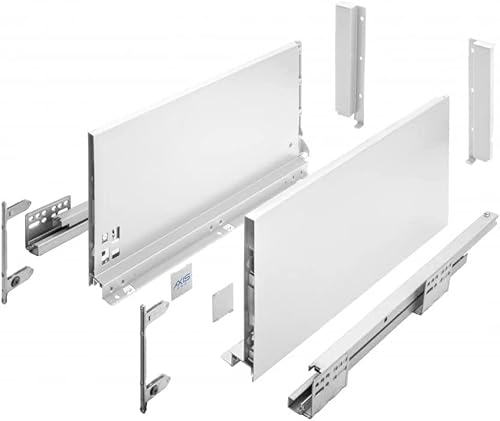 GTV Schubladensystem AXIS PRO I Schubkastengarnitur mit Vollauszug und integriete Dämpfung I Weiss I Belastbarkeit bis 40 kg I Soft-Close I Den freien Zugang I Breite: 350 mm I Höhe: 200 mm von GTV