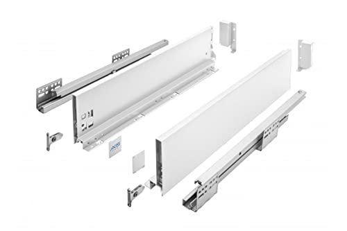 GTV Schubladensystem AXIS PRO I Schubkastengarnitur mit Vollauszug und integriete Dämpfung I Weiss I Belastbarkeit bis 40 kg I Soft-Close I Den freien Zugang I Breite: 450 mm I Höhe: 120 mm von GTV