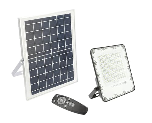 GTV - Solar-LED-Strahler BRAVOS | Solarlampen für Außen | Solar Strahler IP65 Wasserdichte |100W, 1000lm, 6400K, IP65, 120°, Solarpanel, Fernbedienung von GTV