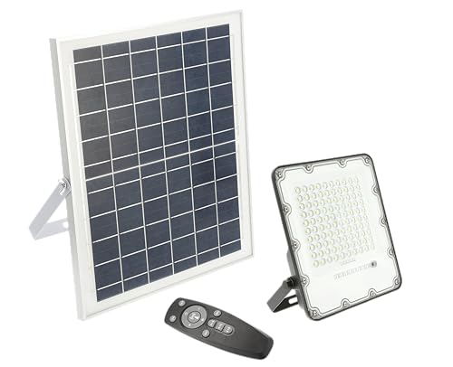 GTV - Solar-LED-Strahler BRAVOS | Solarlampen für Außen | Solar Strahler IP65 Wasserdichte | 50W, 500lm, 6400K, IP65, 120°, Solarpanel, Fernbedienung von GTV