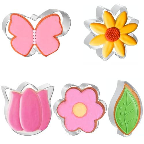 Ausstechformen, 5 Stück Keksausstecher, Blumen Ausstecher, Ausstechformen Blumen, Keksausstecher Blume, Plätzchen Ausstecher, Blumenausstecher für Kekse, Kuchen, Schokolade, Backen (5PCS) von GTYARYUA