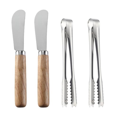 2 Stücke Edelstahl Buttermesser, 2 Stück Klammern, Holzgriff Käsemesser, Haushaltskäsemesser, Eiswürfel -Schnittwerkzeug, Küchenbedarf. von GTYHH
