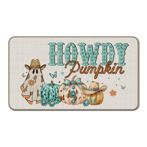 GTYNU Howdy Kürbis Fußmatte mit süßem Geist, Halloween-Dekoration, 43,2 x 76,2 cm, Halloween-Western-Fußmatte, Geschenke für Frauen, gruselige Stimmung, Herbst-Western-Dekor GTYNU Howdy Kürbis Fußmatte mit süßem Geist, Halloween-Dekoration, 43,2 x 76,2 cm, Halloween-Western-Fußmatte, Geschenke für Frauen, gruselige Stimmung, Herbst-Western-Dekor von GTYNU