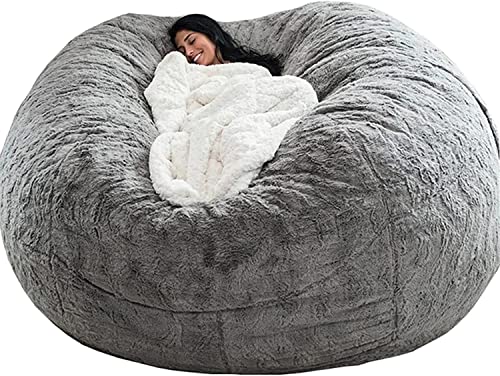 Sitzsack, Bean Bag Cover,Sitzsack Erwachsene Flauschig Chair Riesen Sitzsack Bezug Ohne Füllung XXL Giant Sofa (No Filling) Plüsch Gaming Extra Groß Lazy Bag ( Color : Light Gray , Size : 7ft(180*90cm von GTYUNZP