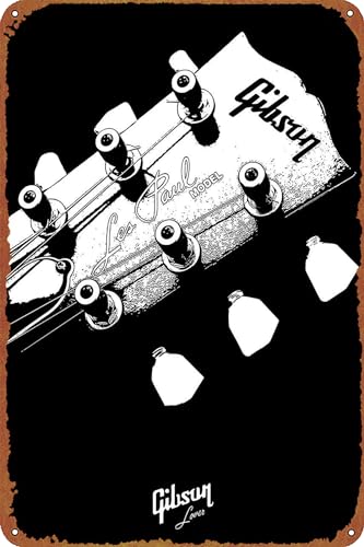 Guitars Music Gibson Les Paul Headstock Musikposter Metall Blechschild Retro Wandschilder für Zuhause Cafe Bar Pub Wanddekoration 20,3 x 30,5 cm von GTZAOB