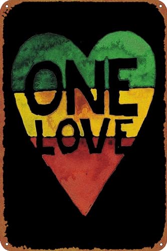 One Love Music Rasta Reggae Herz Peace Roots Poster Retro Metallschild Vintage Blechschild für Cafe Bar Home Wanddekoration 30,5 x 20,3 cm von GTZAOB