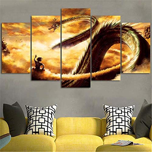 GTomorrow Leinwand Bilder 200X100Cm Färbung Dragon Ball Fertig Aufgespannt,Vlies Leinwand, 5 Teilig,Wand Bild, Kunstdrucke, Wandbild von GTomorrow