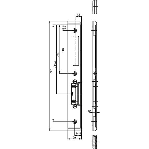 GU Schließblech für Secury zum Aufschrauben, verstellbar mit AT-Stück mit Euro-Falz 29x8 mm, rechts Stahl verzinkt silberfärbig von GU