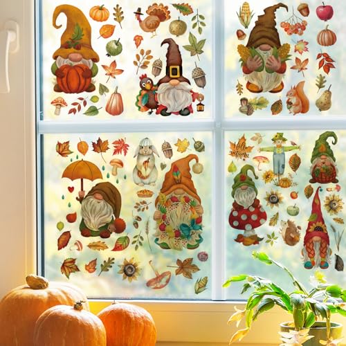 9 Stück Fensterbilder Herbst Selbstklebend Wiederverwendbar, Fensteraufkleber Herbst, Fenstersticker Herbst Deko, Fensterbild Herbst Kinder Fenster Sticker Deko, Fensterfolie Herbst Dekoration (A) von GUAHKUN