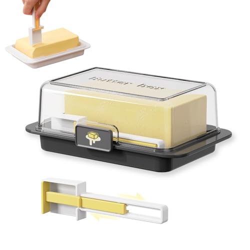 Butterdose Mit Deckel Kunststoff, Butterschale Plastikdose Für Butter Butterbox Butterbehälter Butter Dish Butter Box Dose,Butterdose Schwarz/Weiß Butterdosen Mit Abgestuftem Löffel (B, 500g Butter) von GUAHKUN