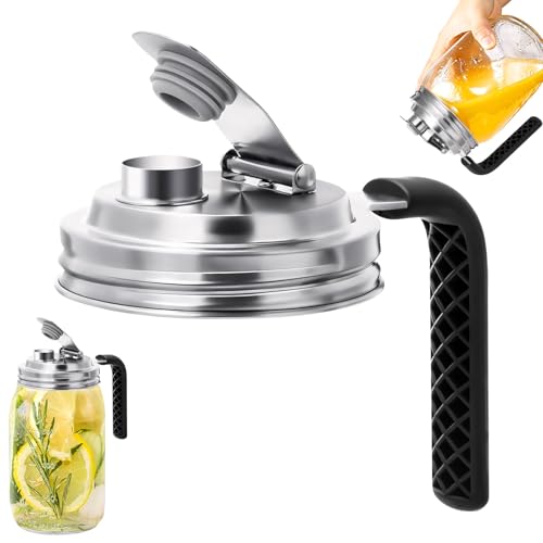 Einmachdeckel, Stainless Steel Mason Jar Pour Spout Lid For Wide Mouth Mason Jar, Mason Jar Pitcher Flip Cap Lids With Handle, Einmachglas Deckel (A) von GUAHKUN