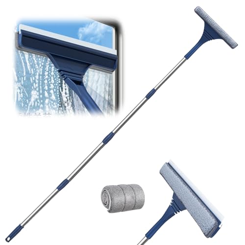 Fensterputzer-Reiniger Mit Teleskopstiel, 2 In 1 Professioneller Fensterwischer Mit Fensterabzieher, Glaswischer Für Dusche Und Glastür, Fensterreiniger Für Hohe Fenster Im Innen- Und Außen (170CM) von GUAHKUN