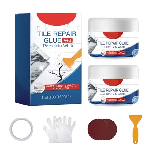 Fliesen Reparaturset,Emaille Reparatur Set,Waschbecken Reparaturset Keramik Weiß,Wasserdichtes Keramik Reparaturset,Waschbecken Reparaturset Zum Reparieren Von Kratzern,Löchern (Porcelain White, 100g) von GUAHKUN