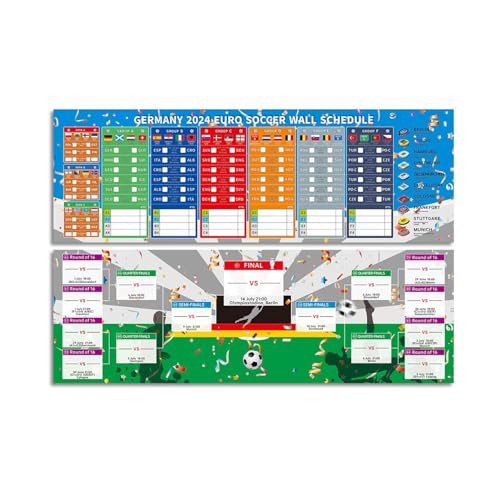 Fussball EM 2024 Spielplan, EM Spielplan Poster Für Euro Dekoration 2024 Deutschland, EM Fussball Planer, Enthält 24 Mannschaften Gruppen Knockout Und Finale Alle Ergebnisse Der Spiele (30×90cm) von GUAHKUN