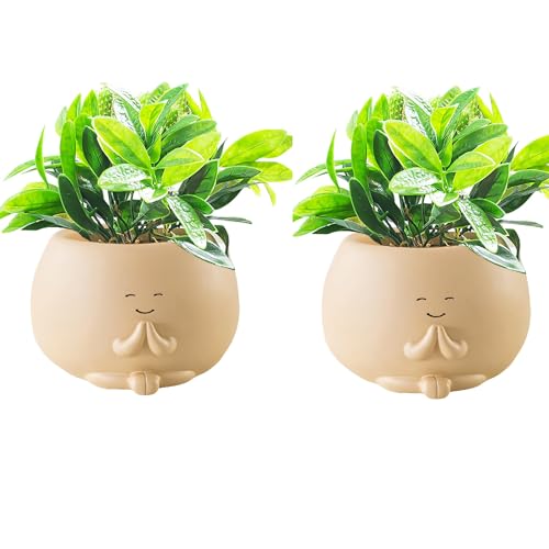 GUAHKUN Hängende Blumentöpfe mit Swing Face, Swinging Plant Pots, Langlebiger Pflanztopf für die Wand, Niedlicher Blumentopf mit Lächelgesicht und Schaukel für Haus und Garten (2 X H) von GUAHKUN