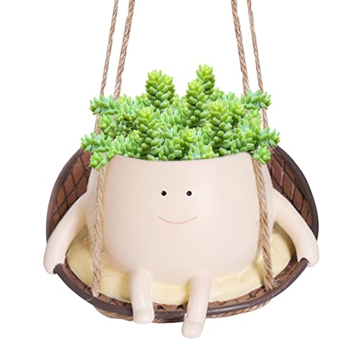 GUAHKUN Hängende Blumentöpfe mit Swing Face, Swinging Plant Pots, Langlebiger Pflanztopf für die Wand, Niedlicher Blumentopf mit Lächelgesicht und Schaukel für Haus und Garten (C) von GUAHKUN