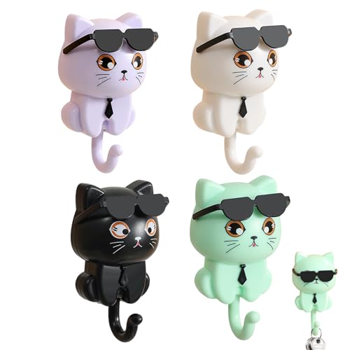 GUAHKUN Katze Schlüsselhaken, 4 Stück Schlüsselhaken Selbstklebend, Wand Montierter Kätzchen Schwerkrafthaken, Selbstklebende Kätzchen Kleiderhaken, Klebehaken Badezimmer von GUAHKUN