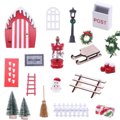 GUAHKUN Wichtel Zubehör Weihnachten Holz Wichteltür Set Komplettset Mit Tür Für Weihnachtsdekoration (A) von GUAHKUN