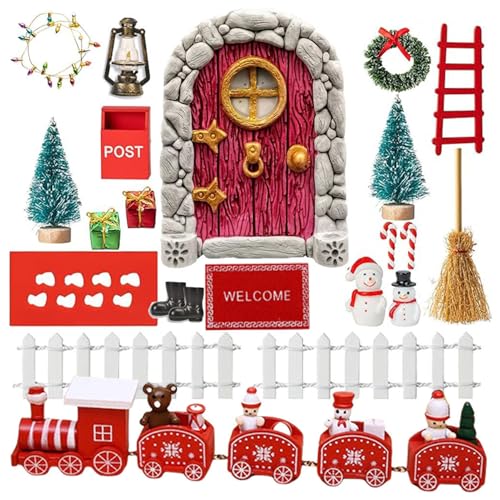 GUAHKUN Wichtel Zubehör Weihnachten Holz Wichteltür Set Komplettset Mit Tür Für Weihnachtsdekoration (B) von GUAHKUN