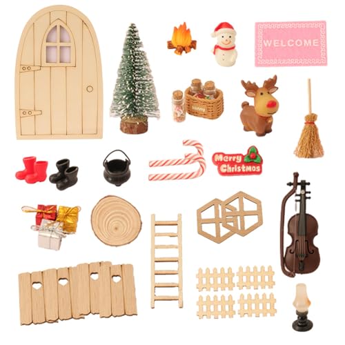 GUAHKUN Wichtel Zubehör Weihnachten Holz Wichteltür Set Komplettset Mit Tür Für Weihnachtsdekoration (D) von GUAHKUN