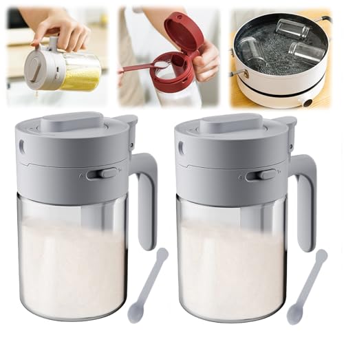 Gewürzgläser,Klare Gewürzbox Aus Glas Mit Löffel,Gewürzdosen Gewürzstreuer Glas Gewürzbehälter,Gewürze Aufbewahrung Spice Jars,Overnight Oats Behälter Für Gewürze Kaffee Salz Zucker Tee (Grau x2) von GUAHKUN