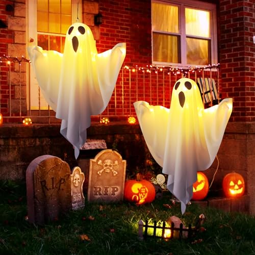 Halloween Deko Geister, 2024 Neu Einstellbare Hängende Geister, Halloween Geist Hängende Dekoration, Halloween Deko Für Outdoor Vorgarten Patio Rasen (AX2) von GUAHKUN