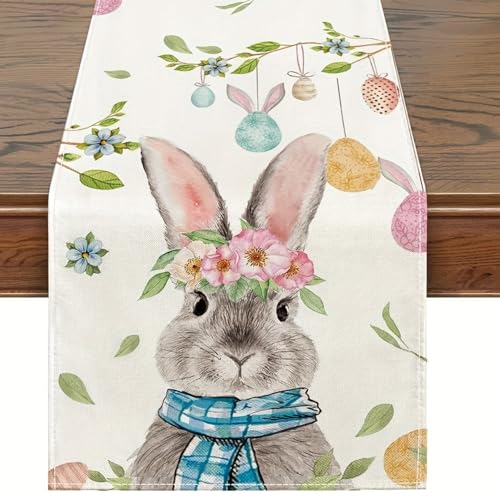 Osterdeko Innen Tischläufer Ostern Deko Ostertischläufer Hasen Ostern Tischläufer Dekoration Tischläufer Frühling Modern Frühlingsdeko Tisch Waschbar Küche Esstisch Dekoration Urlaub Party Dekor (L) von GUAHKUN