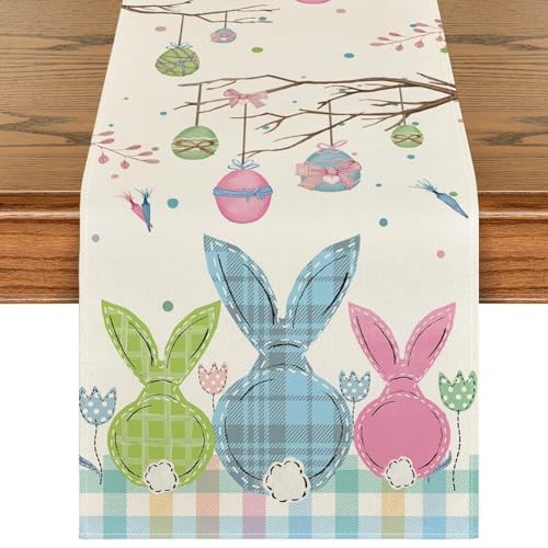 Osterdeko Innen Tischläufer Ostern Deko Ostertischläufer Hasen Ostern Tischläufer Dekoration Tischläufer Frühling Modern Frühlingsdeko Tisch Waschbar Küche Esstisch Dekoration Urlaub Party Dekor (B) von GUAHKUN