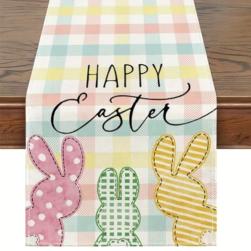 Osterdeko Innen Tischläufer Ostern Deko Ostertischläufer Hasen Ostern Tischläufer Dekoration Tischläufer Frühling Modern Frühlingsdeko Tisch Waschbar Küche Esstisch Dekoration Urlaub Party Dekor (M) von GUAHKUN