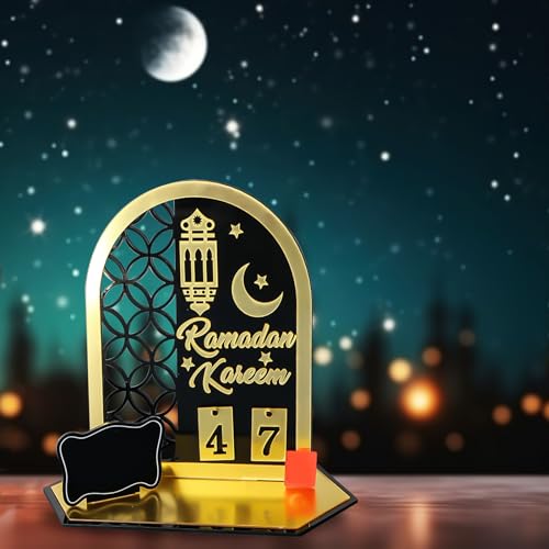 Ramadan Kalender aus Acrylic, Ramadan Deko, 30 Tage Countdown Ramadan Kalender Kinder, Ramadan Kalender 2024 für Ramadan Eid Mubarak Dekorationen (Schwarz B) von GUAHKUN