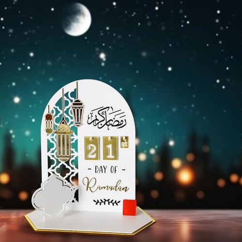 Ramadan Kalender aus Acrylic, Ramadan Deko, 30 Tage Countdown Ramadan Kalender Kinder, Ramadan Kalender 2024 für Ramadan Eid Mubarak Dekorationen (Weiß A) von GUAHKUN