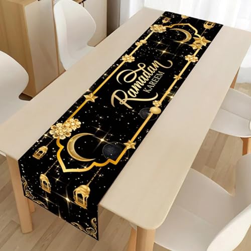 Ramadan Mubarak Tischläufer, Eid Ramadan Mubarak Dekoration Ramadan Tischdeko Umrah Mubarak Deko Tischläufer Eid Mubarak Tischdeko Mond Islamische Dekoration Für Muslim Eid Mubarak Ramadan Deko (B) von GUAHKUN